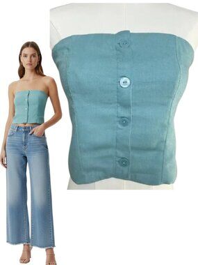 Abercrombie & Fitch Strapless Button Front Top Blue XS